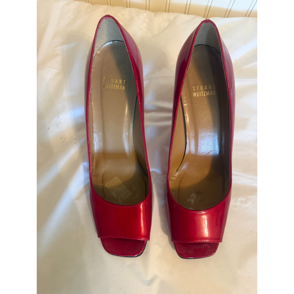 Stuart Weitzman Cherry Red Patent Peep toe Heels 9.5 M - Picture 10 of 14